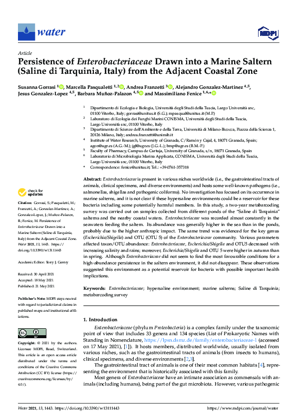 (PDF) Persistence of Enterobacteriaceae Drawn into a Marine Saltern ...