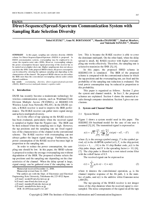 (PDF) Direct sequence spread spectrum communication system with pi ...