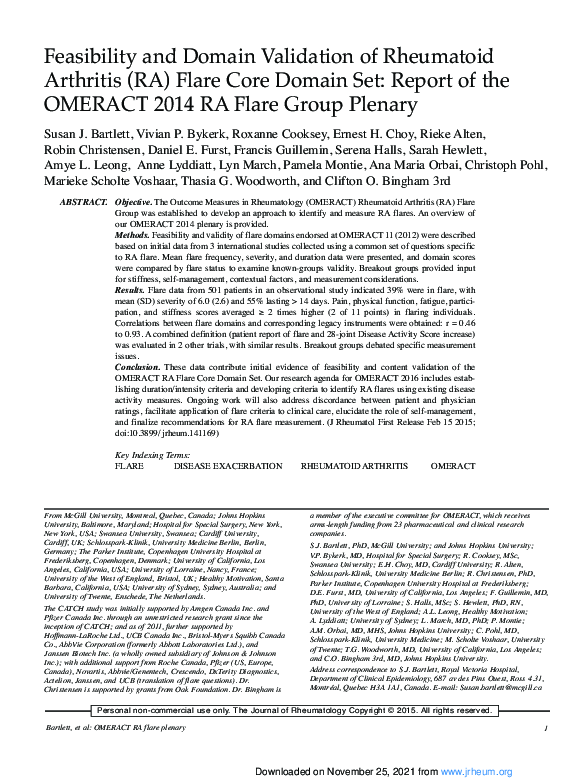 (PDF) Feasibility and Domain Validation of Rheumatoid Arthritis (RA ...