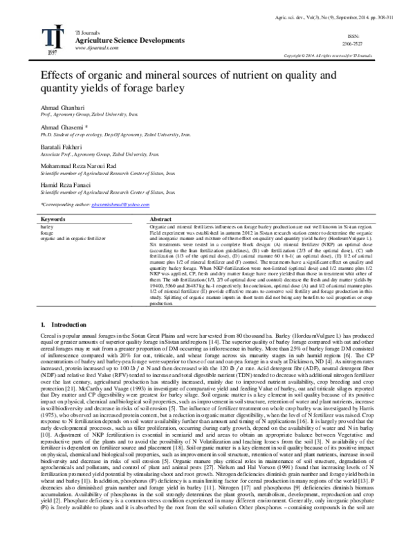 (PDF) Effects of organic and mineral sources of nutrient on quality and ...