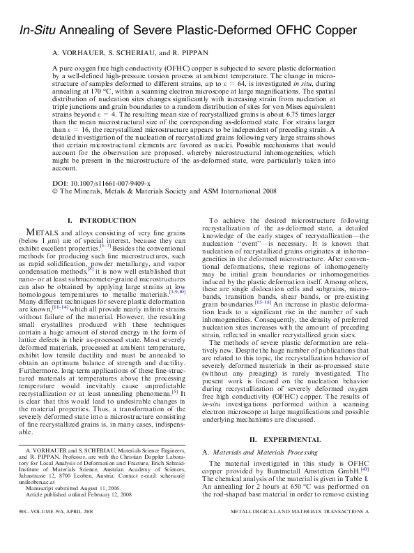 (PDF) In Situ Annealing of Severe Plastic Deformed OFHC Copper