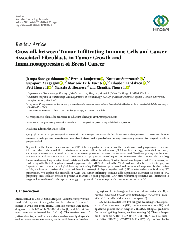 (PDF) Crosstalk between Tumor-Infiltrating Immune Cells and Cancer ...