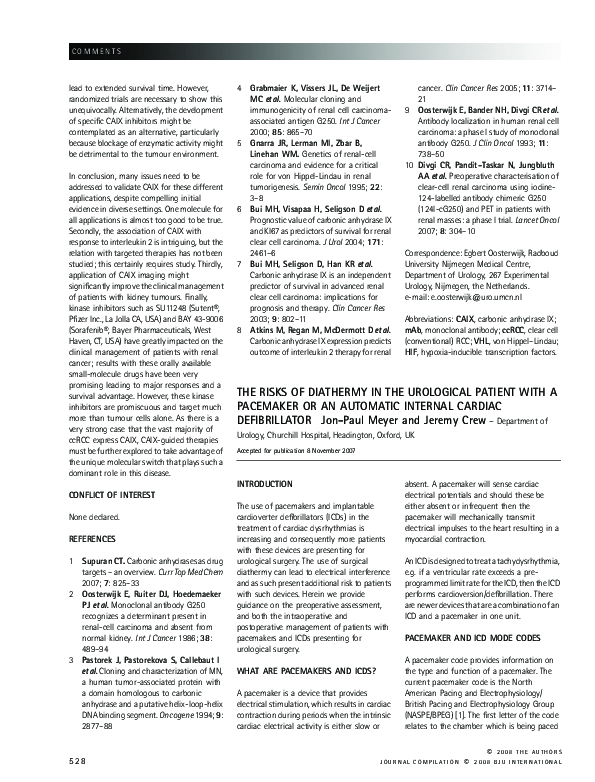 (PDF) The Risks of Diathermy in the Urological Patient with a Pacemaker
