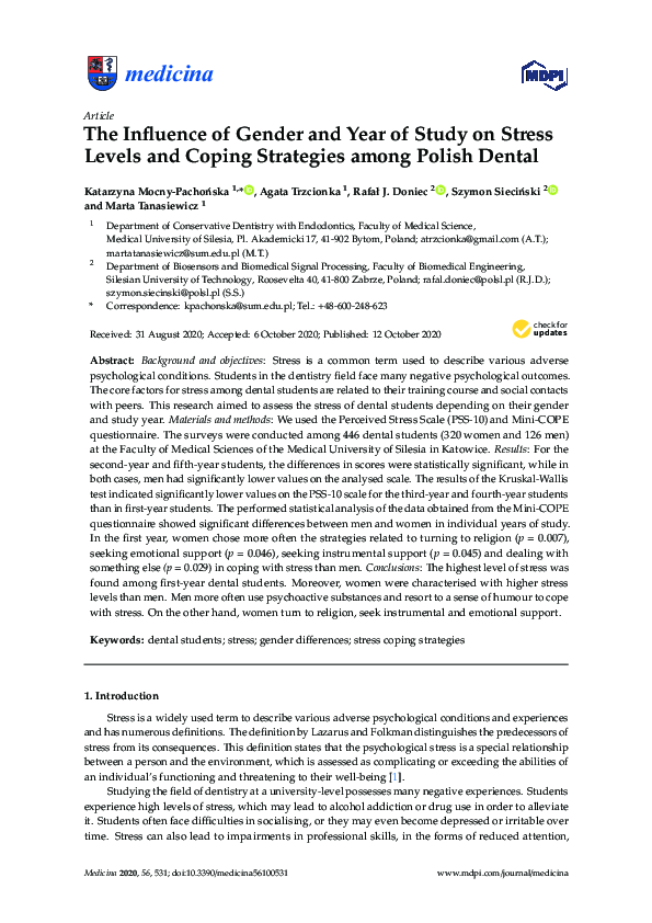 (PDF) The Influence of Gender and Year of Study on Stress Levels and ...