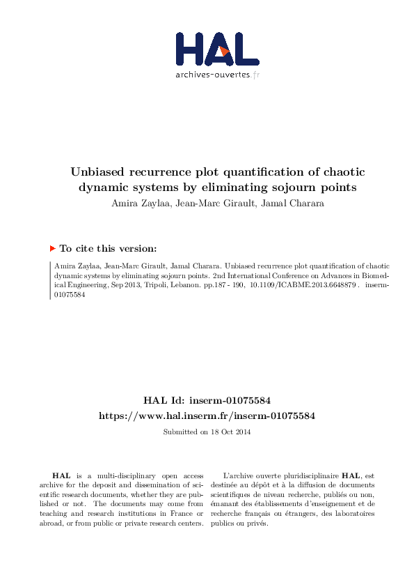 (PDF) Unbiased recurrence plot quantification of chaotic dynamic ...