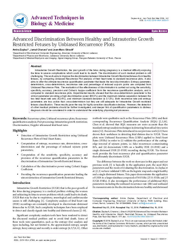 (PDF) Advanced Discrimination between Healthy and Intrauterine Growth ...