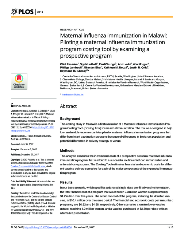 (PDF) Maternal influenza immunization in Malawi: Piloting a maternal ...
