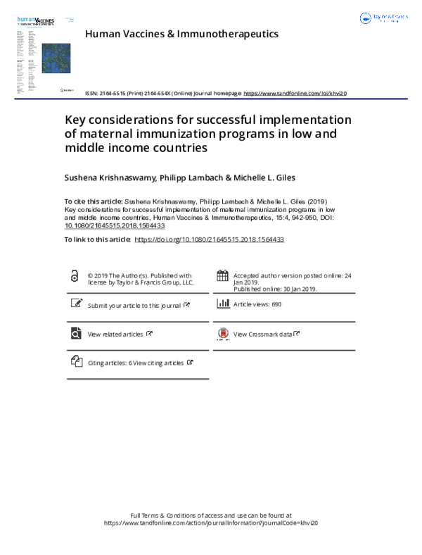 (PDF) Key considerations for successful implementation of maternal ...