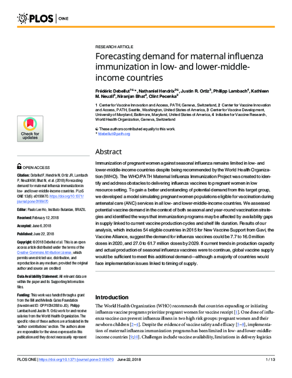 (PDF) Forecasting demand for maternal influenza immunization in low ...