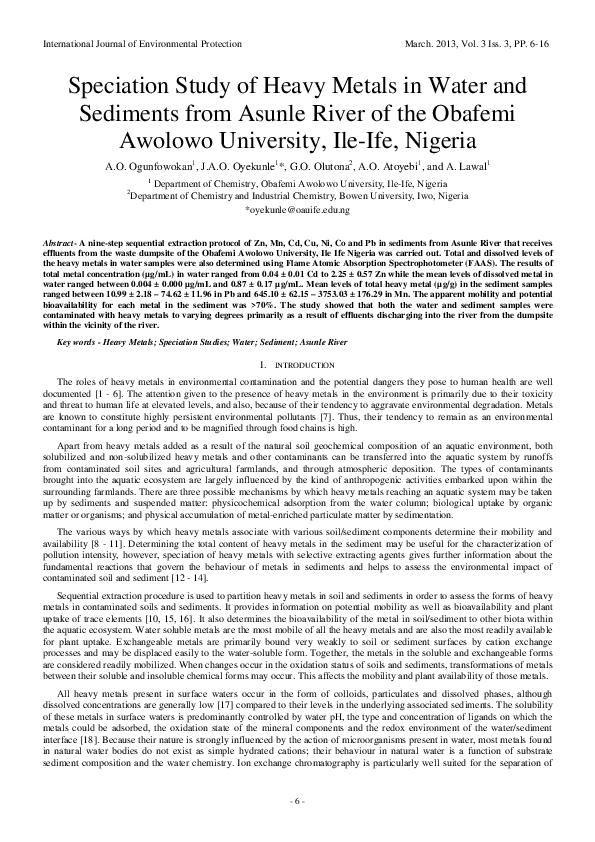 (PDF) Speciation Study of Heavy Metals in Water and Sediments from ...