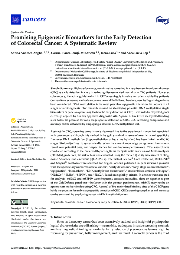 (PDF) Promising Epigenetic Biomarkers for the Early Detection of ...