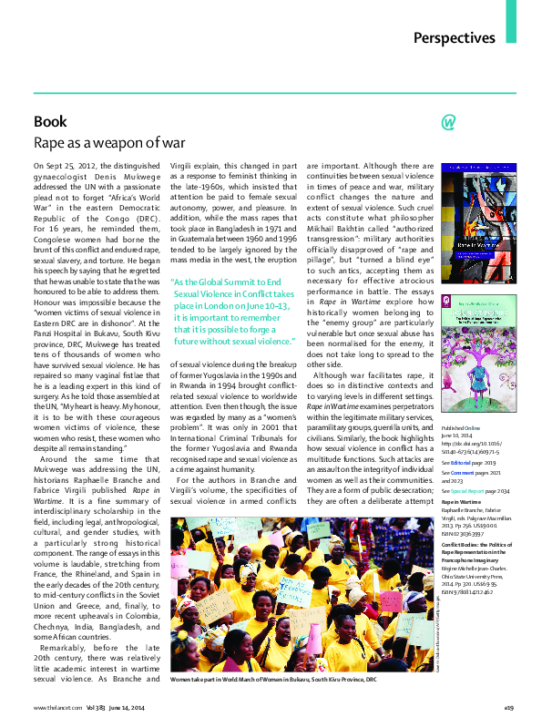 (PDF) Rape as a weapon of war