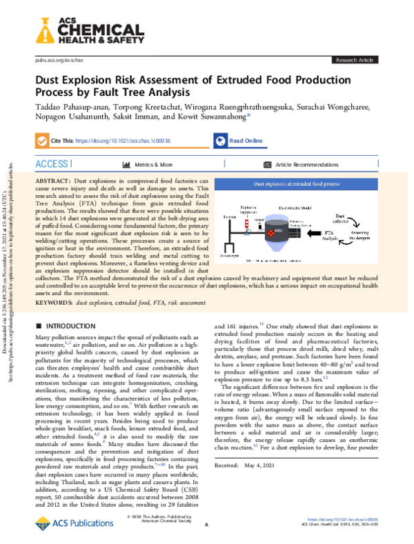 (PDF) Dust Explosion Risk Assessment of Extruded Food Production ...