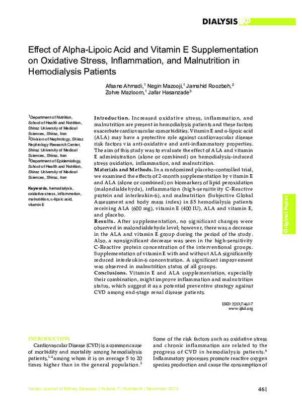 (PDF) Effect of alphalipoic acid and vitamin E supplementation on