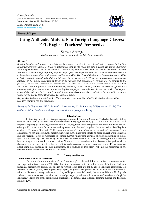 (PDF) Using Authentic Materials in Foreign Language Classes EFL