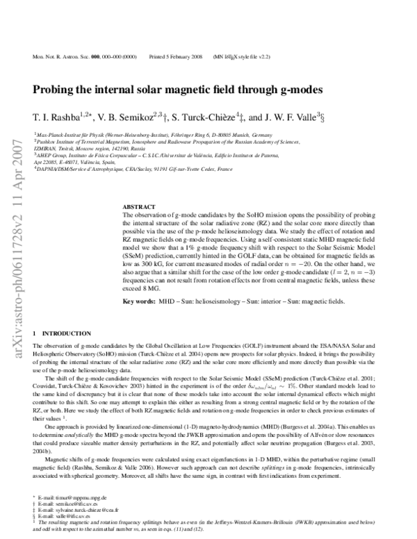 (PDF) Probing the internal solar magnetic field through g-modes | S ...