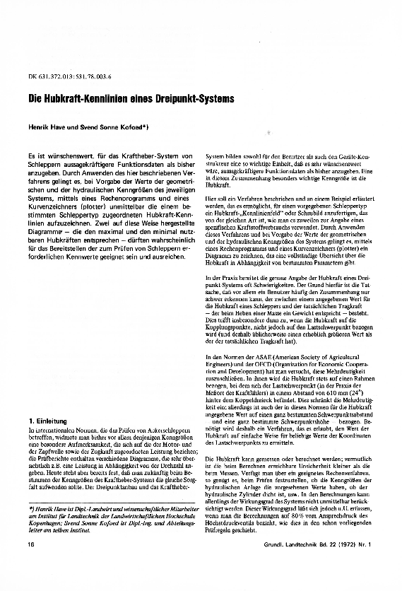 (PDF) Die Hubkraft-Kennlinien eines Dreipunkt-Systems