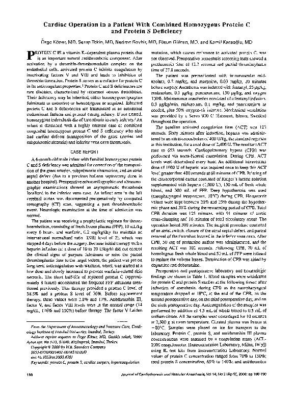 (PDF) Cardiac operation in a patient with combined homozygous protein C