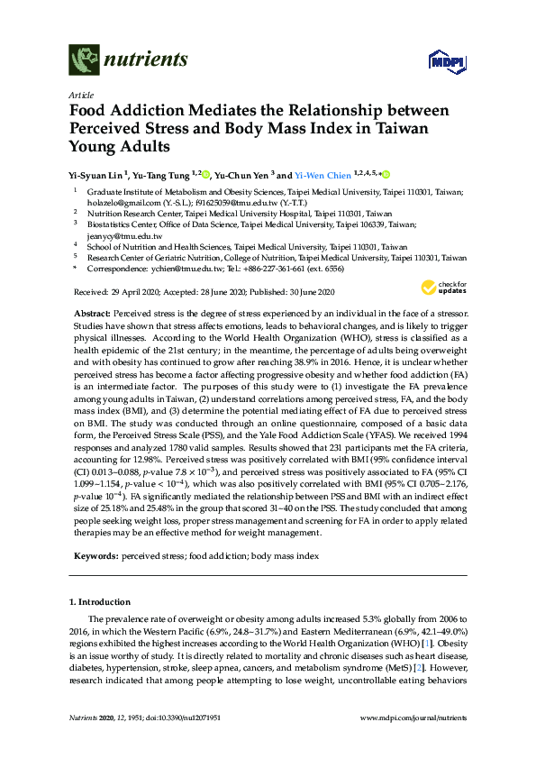 (PDF) Food Addiction Mediates the Relationship between Perceived Stress ...