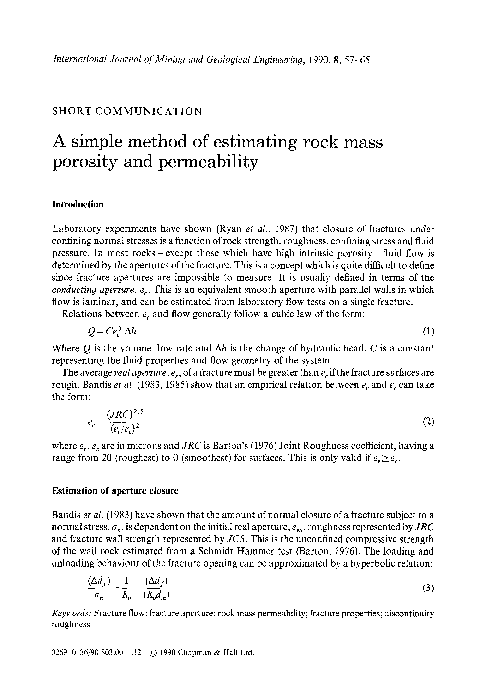 (PDF) A simple method of estimating rock mass porosity and permeability
