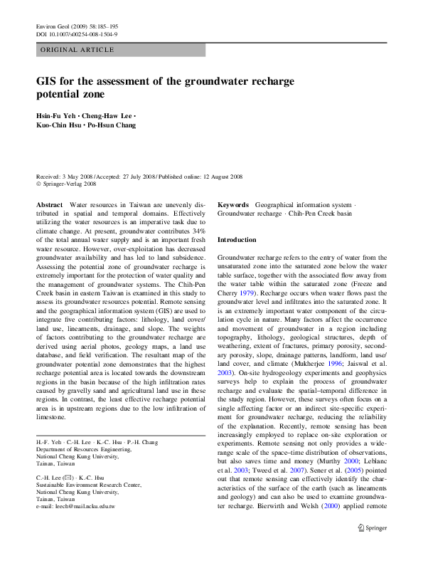 (PDF) GIS for the assessment of the groundwater recharge potential zone