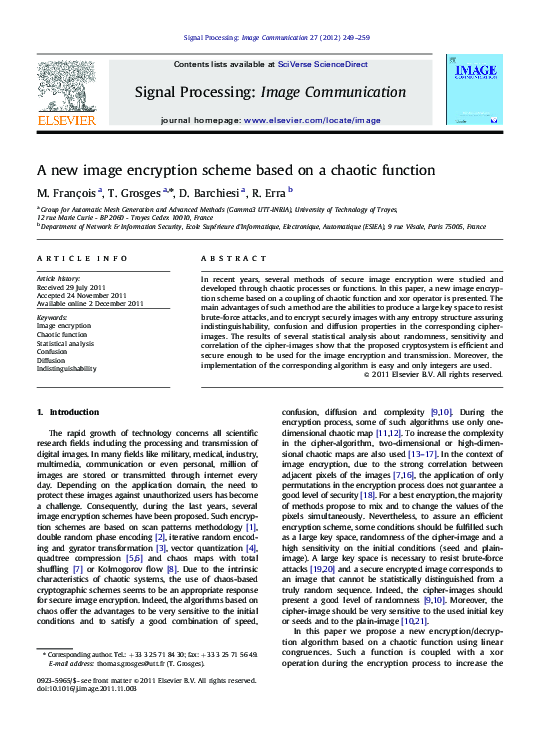 (PDF) A new image encryption scheme based on a chaotic function