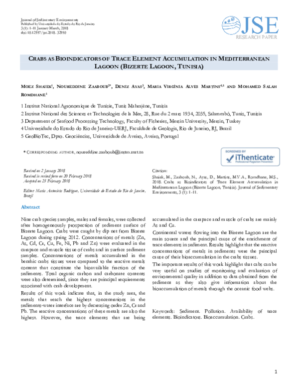(PDF) Crabs as Bioindicators of Trace Element Accumulation in ...