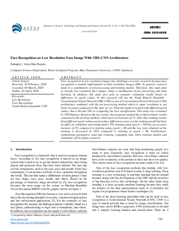 (PDF) Face Recognition on Low Resolution Face Image With TBE-CNN ...