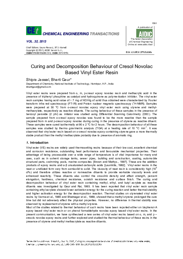 (PDF) Curing and Behaviour of Cresol Novolac Based Vinyl