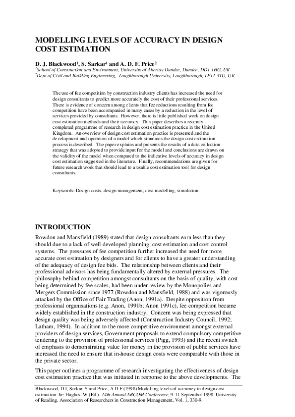 (PDF) Modelling Levels of Accuracy in Design Cost Estimation