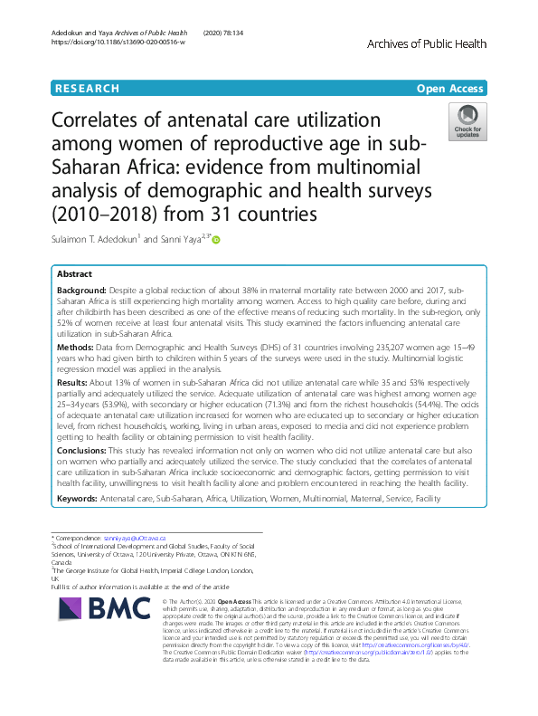 (PDF) Correlates of antenatal care utilization among women of ...