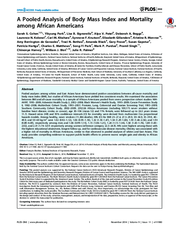 (PDF) A pooled analysis of body mass index and mortality among African ...
