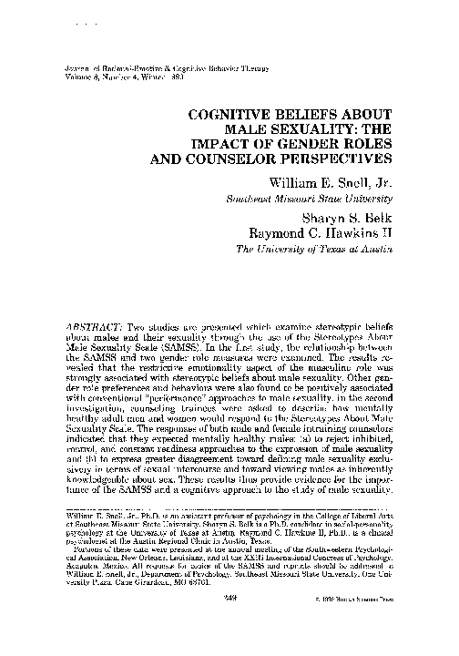 (PDF) Cognitive beliefs about male sexuality: The impact of gender ...