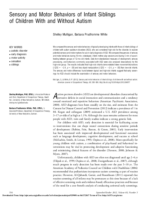 (PDF) Sensory and Motor Behaviors of Infant Siblings of Children With ...