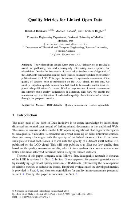 (PDF) Quality Metrics for Linked Open Data