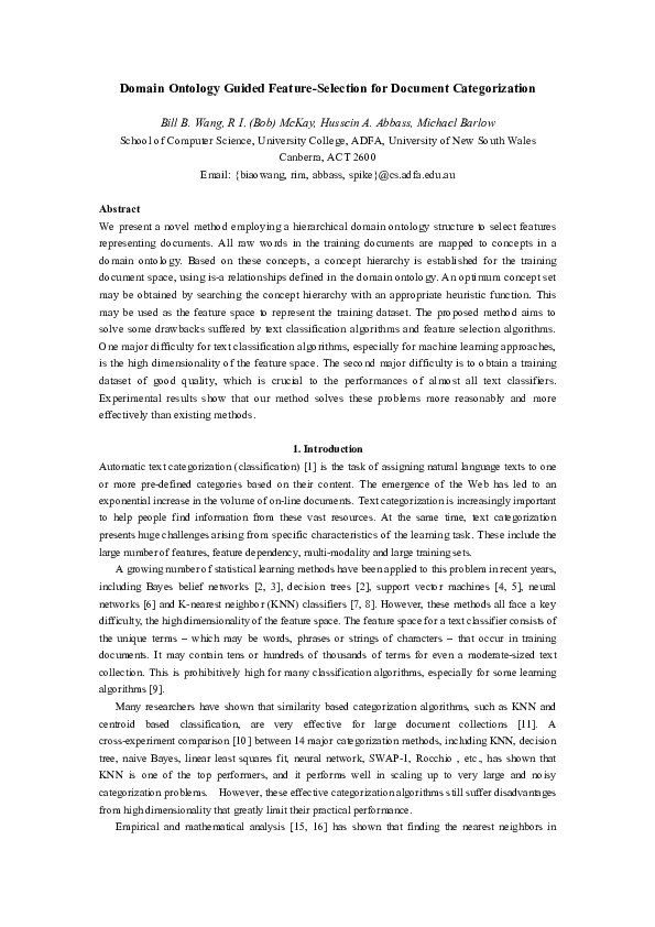 (PDF) Domain Ontology Guided Feature-Selection for Document Categorization