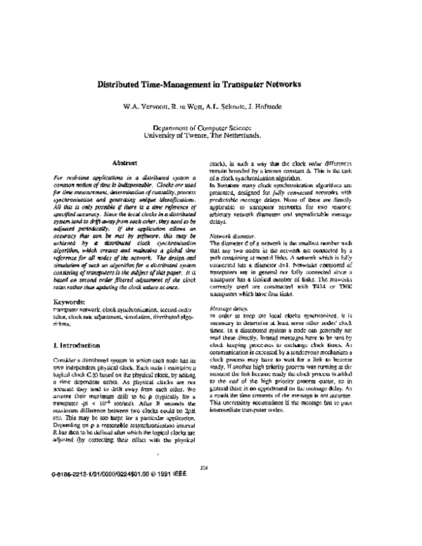 (PDF) Distributed timemanagement in transputer networks Albert