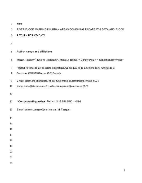 (PDF) River flood mapping in urban areas combining Radarsat-2 data and ...