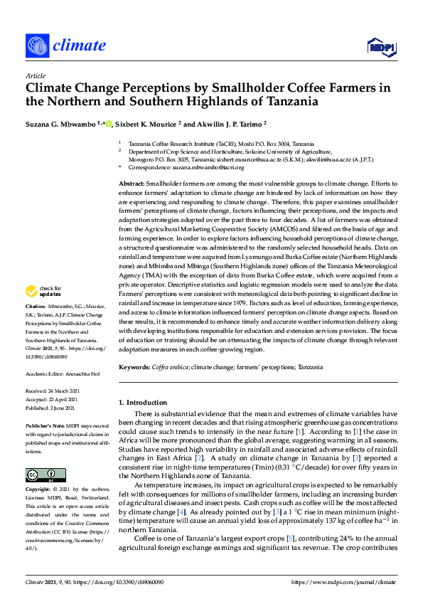 (PDF) Climate Change Perceptions by Smallholder Coffee Farmers in the ...