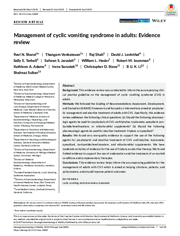 (PDF) Management of cyclic vomiting syndrome in adults Evidence review