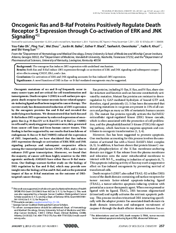 (PDF) Oncogenic Ras and B-Raf Proteins Positively Regulate Death ...