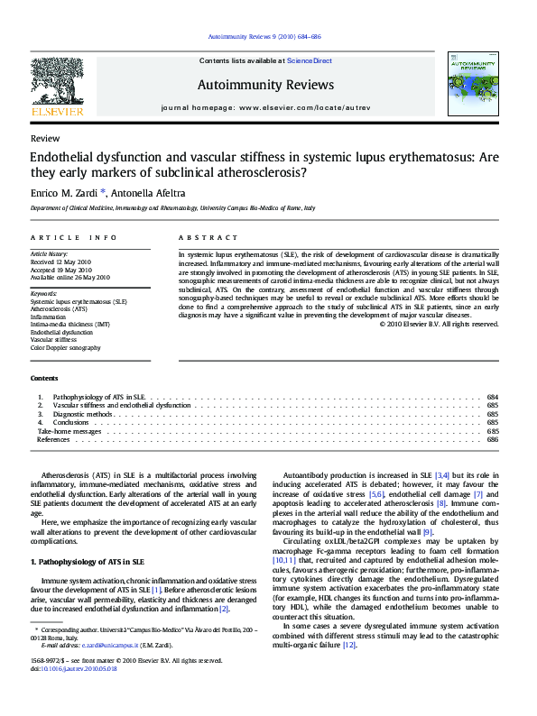 (PDF) Endothelial dysfunction and vascular stiffness in systemic lupus ...