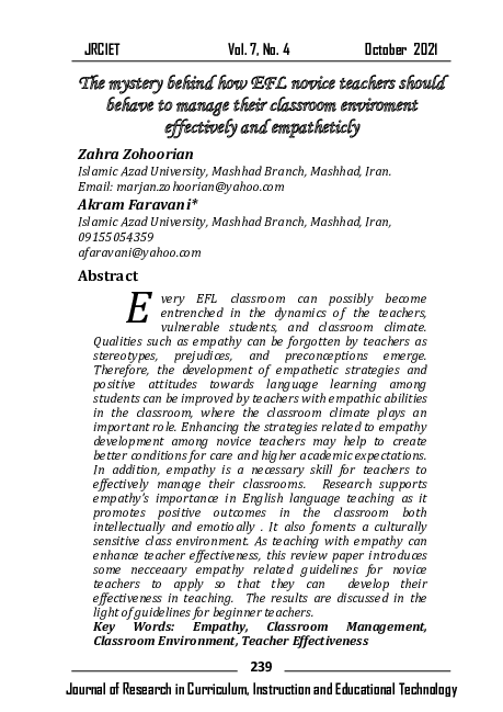 (PDF) The mystery behind how EFL novice teachers should behave to ...