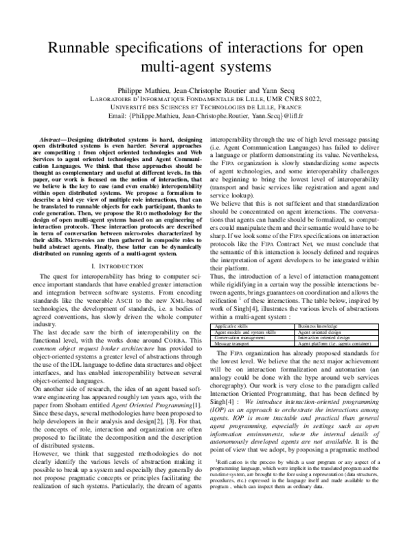 (PDF) Runnable Specifications of Interactions for Open Multi-Agent Systems