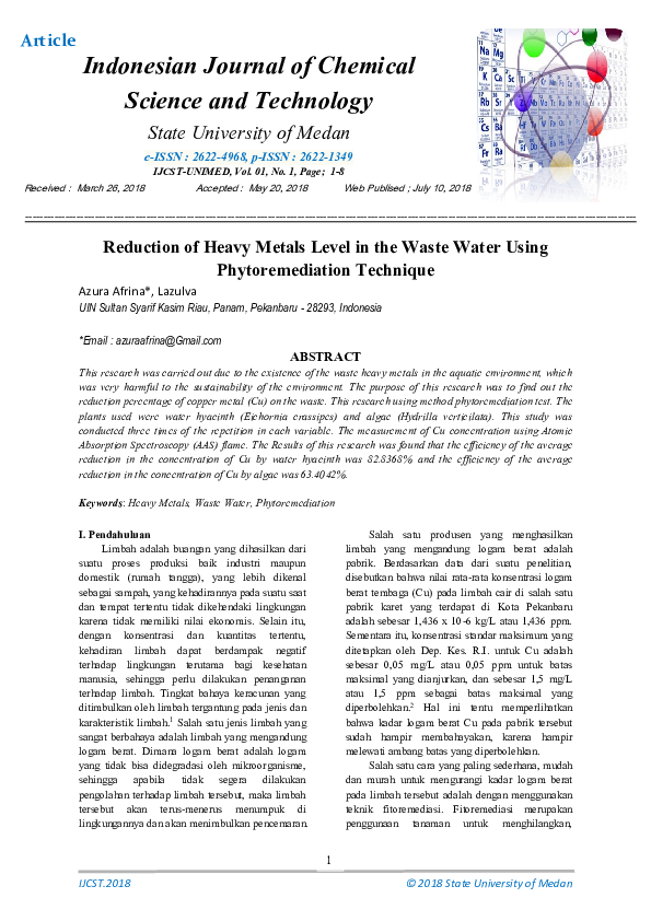 (PDF) Reduction of Heavy Metals Level in the Waste Water Using ...