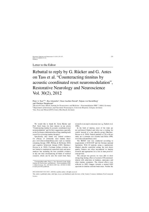 (PDF) Rebuttal to reply by G. Rucker and G. Antes on Tass et al ...