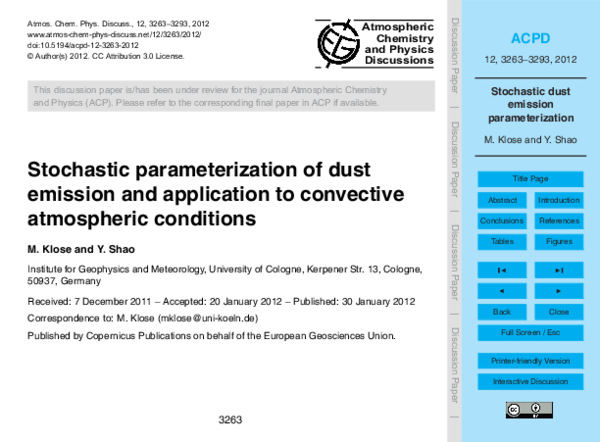 (PDF) Stochastic parameterization of dust emission and application to ...