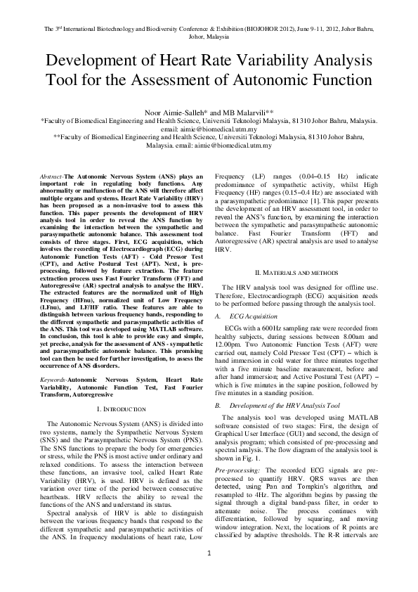 (PDF) Development of Heart Rate Variability Analysis Tool for the ...