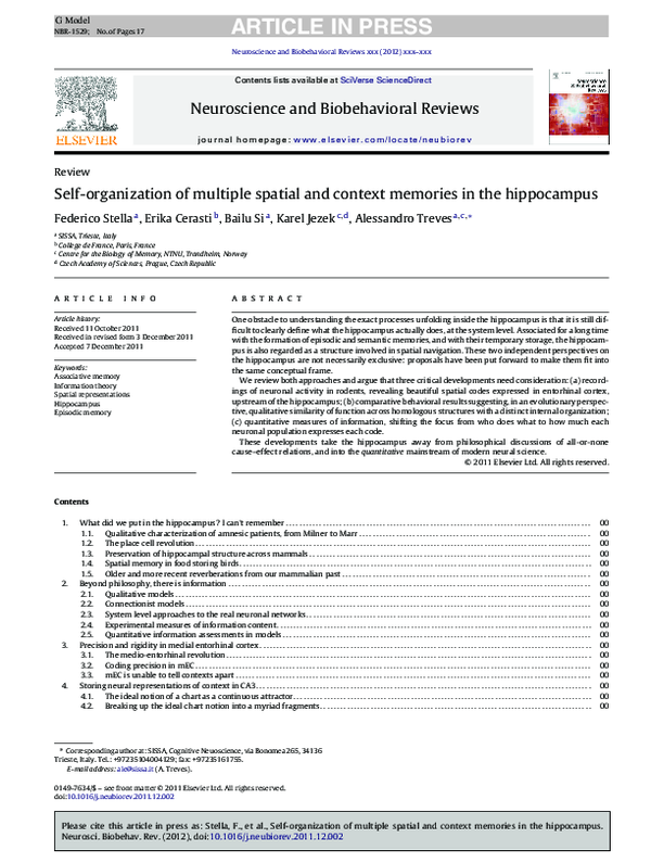 (PDF) Self-organization of multiple spatial and context memories in the ...