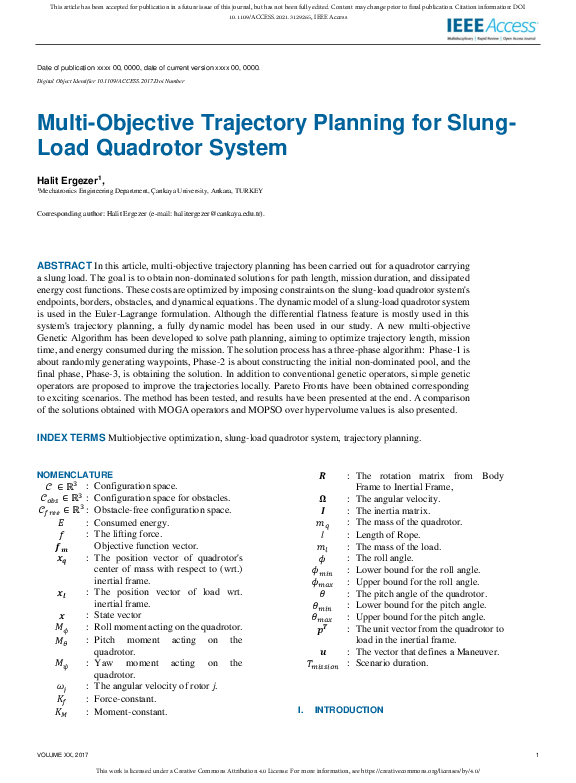 (PDF) Multi-Objective Trajectory Planning for Slung-Load Quadrotor System